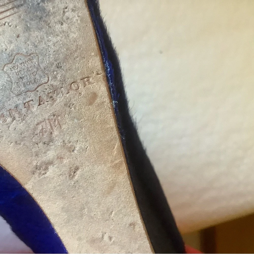 Ann Taylor cobalt blue-platform calf hair wedge heels with ankle buckle strap 7